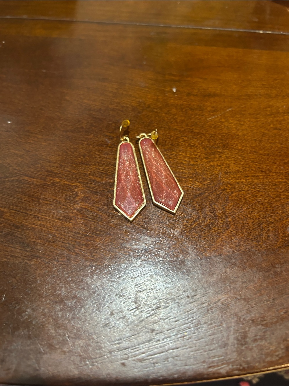 Gold-Plated Mauve Geometric Drop Earrings